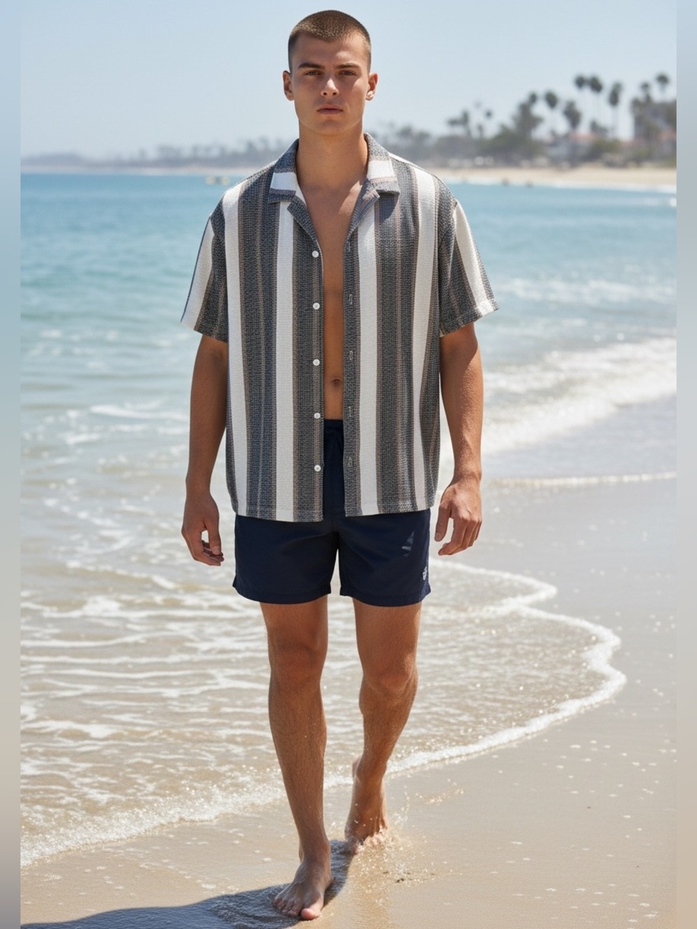 Forever 21 Men's Retro Striped Open Knit Button Down Shirt. Size XXL.